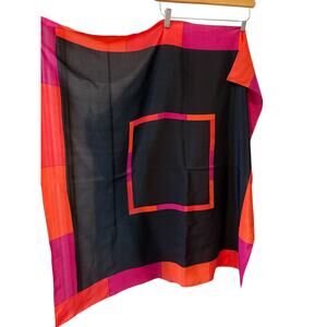 Oscar De La Renta Colorblock Silk Scarf Square Print Black Red Magenta